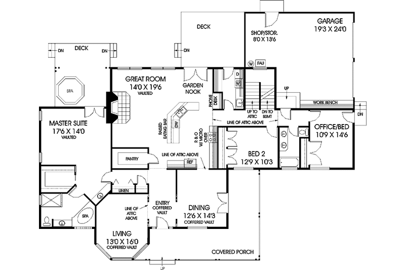 Dream House Plan - Floor Plan - Main Floor for Contemporary House Plan #60-657 - 3 bed, 2 bath