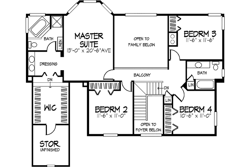 House Blueprint - Floor Plan - Upper Floor for Traditional House Plan #320-869 - 4 bed, 2.5 bath