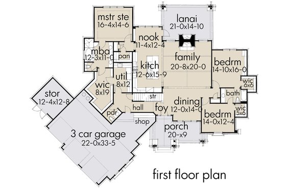 Floor Plan - Main Floor for Cottage House Plan #120-252 - 3 bed, 2.5 bath