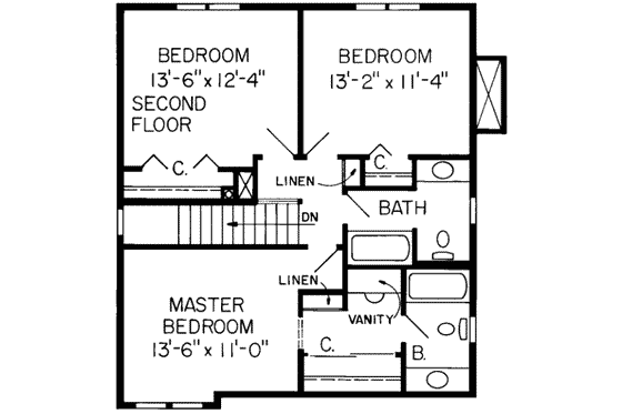 Floor Plan - Upper Floor for Traditional House Plan #312-140 - 3 bed, 2.5 bath