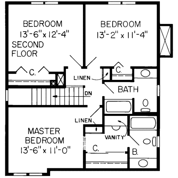 Floor Plan - Upper Floor for Traditional House Plan #312-140 - 3 bed, 2.5 bath