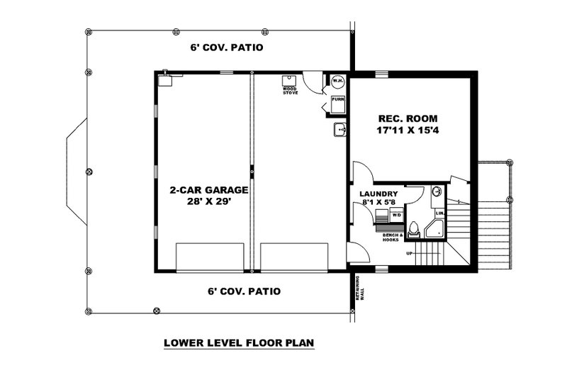 House Design - Floor Plan - Lower Floor for Cabin House Plan #117-1047 - 2 bed, 3 bath