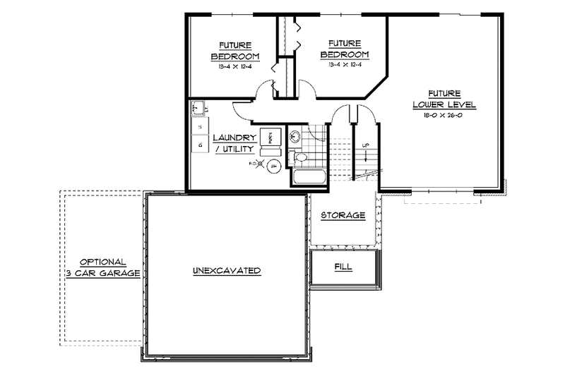 Home Plan - Floor Plan - Lower Floor for Contemporary House Plan #51-588 - 2 bed, 1 bath
