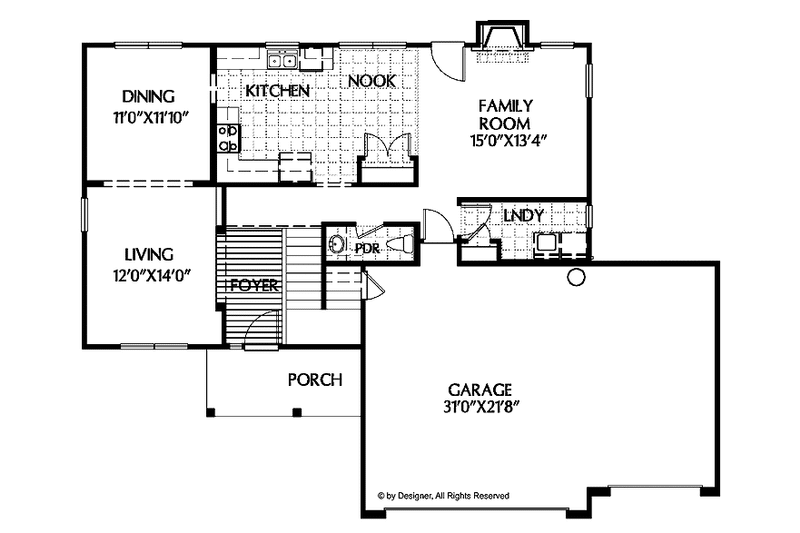 Home Plan - Floor Plan - Main Floor for Colonial House Plan #999-89 - 3 bed, 2.5 bath