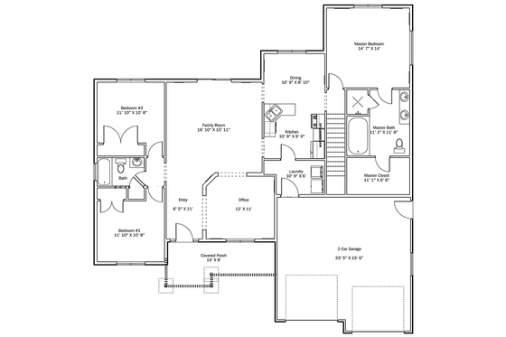 Floor Plan - Main Floor for Ranch House Plan #1060-10 - 3 bed, 2 bath