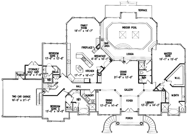 Architectural House Design - Mediterranean Floor Plan - Main Floor Plan #54-187