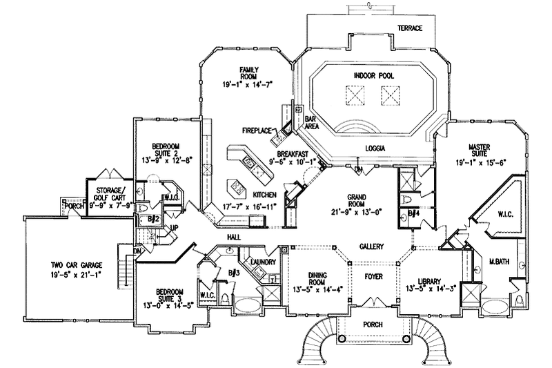 Home Plan - Floor Plan - Main Floor for Mediterranean House Plan #54-187 - 3 bed, 4 bath