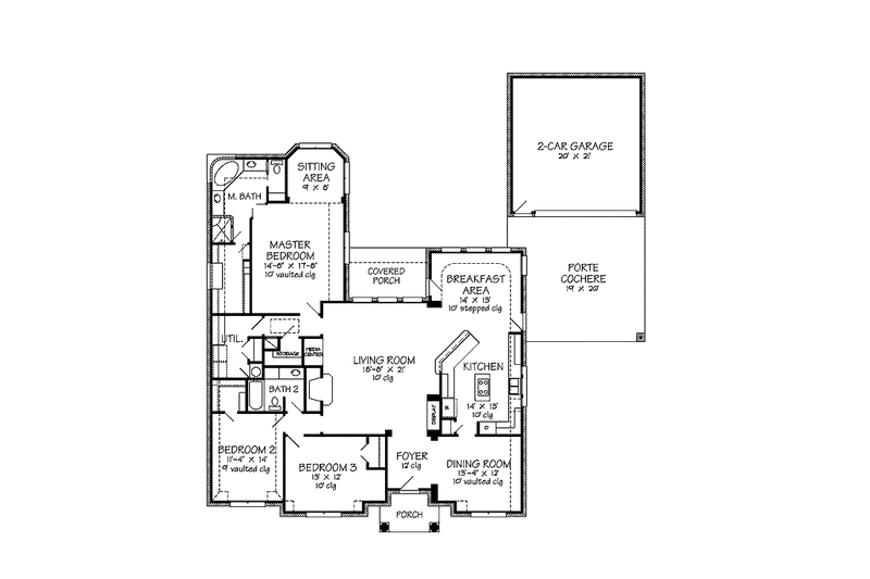 House Blueprint - Floor Plan - Main Floor for European House Plan #968-11 - 3 bed, 2 bath
