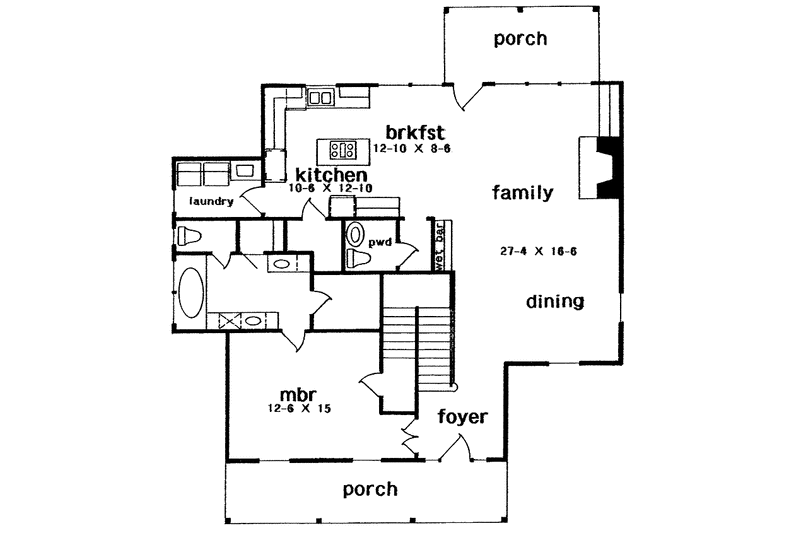 House Plan Design - Floor Plan - Main Floor for Country House Plan #301-150 - 3 bed, 2.5 bath