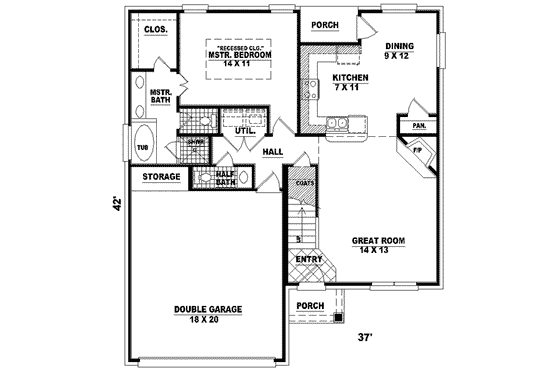 Floor Plan - Main Floor for Traditional House Plan #81-474 - 3 bed, 2.5 bath