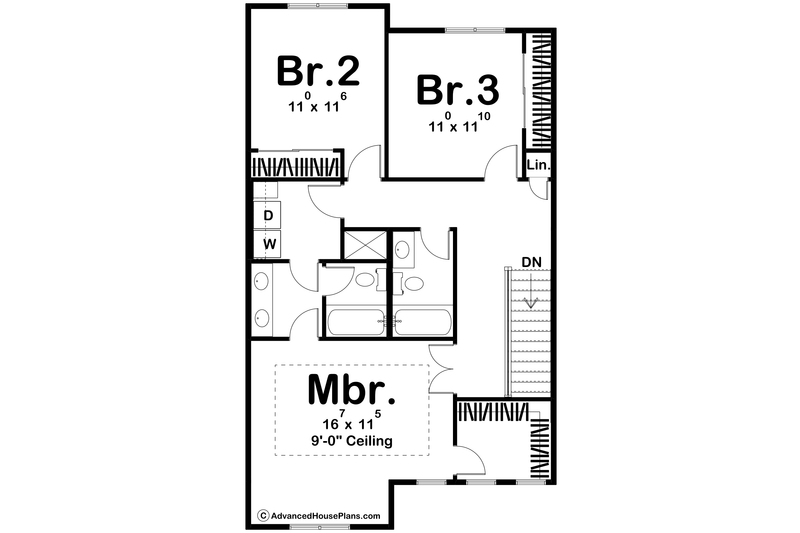 House Blueprint - Floor Plan - Upper Floor for Farmhouse House Plan #455-316 - 3 bed, 2.5 bath