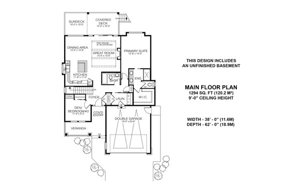 Floor Plan - Main Floor for Farmhouse House Plan #1100-86 - 2 bed, 2 bath