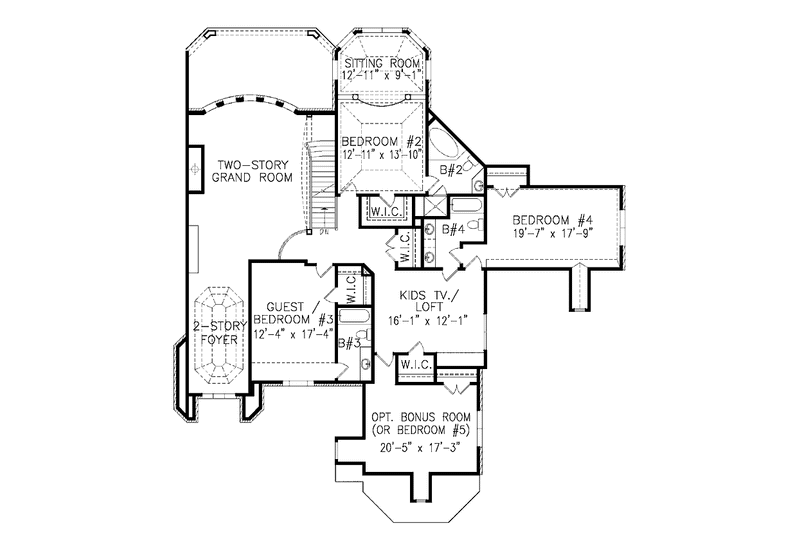 Dream House Plan - Floor Plan - Upper Floor for European House Plan #54-283 - 5 bed, 4.5 bath