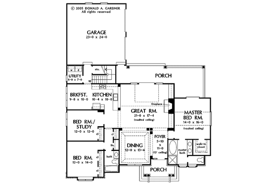 Floor Plan - Main Floor for Craftsman House Plan #929-774 - 3 bed, 2 bath