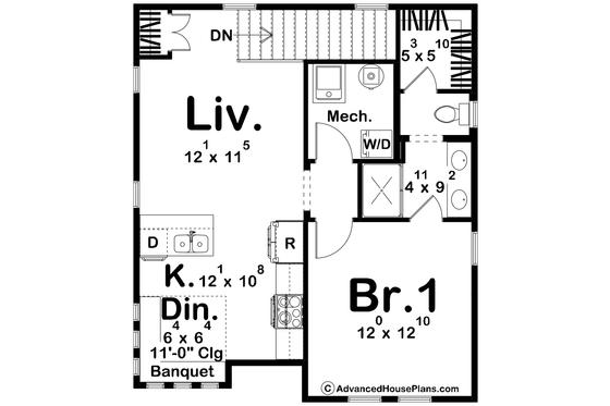 Floor Plan - Upper Floor for Cottage House Plan #455-550 - 1 bed, 1 bath