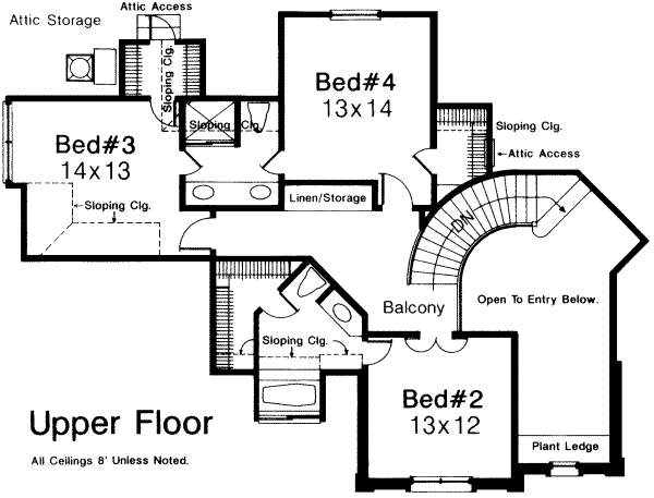 House Plan Design - European Floor Plan - Upper Floor Plan #310-180