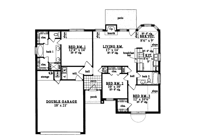 Home Plan - Floor Plan - Main Floor for Ranch House Plan #42-589 - 3 bed, 2 bath