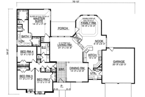 Floor Plan - Main Floor for European House Plan #40-339 - 4 bed, 2 bath