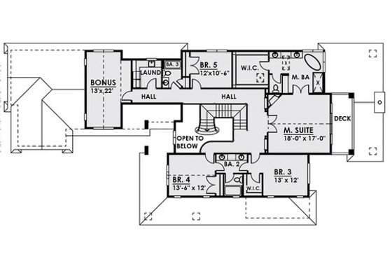 Floor Plan - Upper Floor for Traditional House Plan #1066-19 - 5 bed, 4.5 bath
