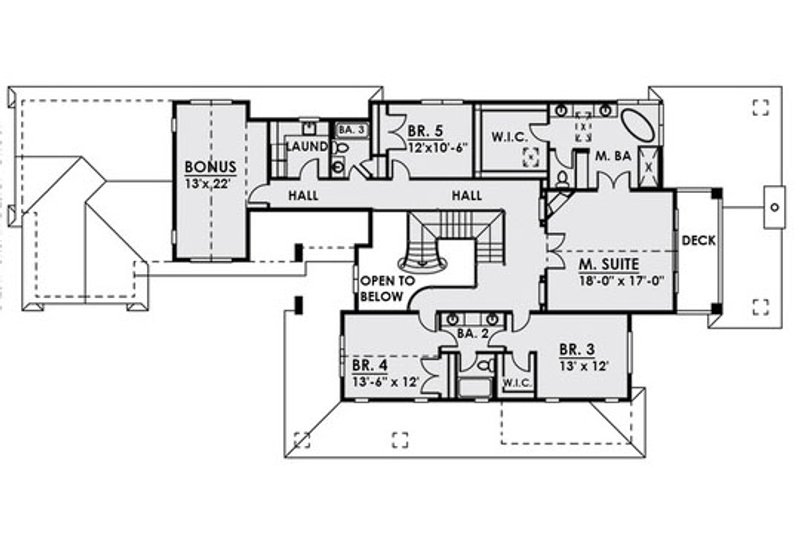 Home Plan - Floor Plan - Upper Floor for Traditional House Plan #1066-19 - 5 bed, 4.5 bath