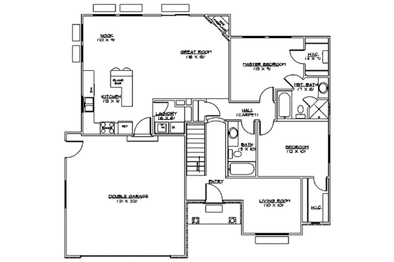 Floor Plan - Main Floor for Adobe / Southwestern House Plan #5-109 - 2 bed, 2 bath