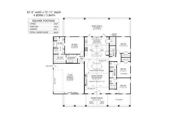 Floor Plan - Main Floor for Farmhouse House Plan #1074-119 - 4 bed, 3 bath