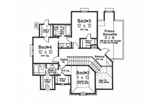 Floor Plan - Upper Floor for European House Plan #310-992 - 4 bed, 3.5 bath