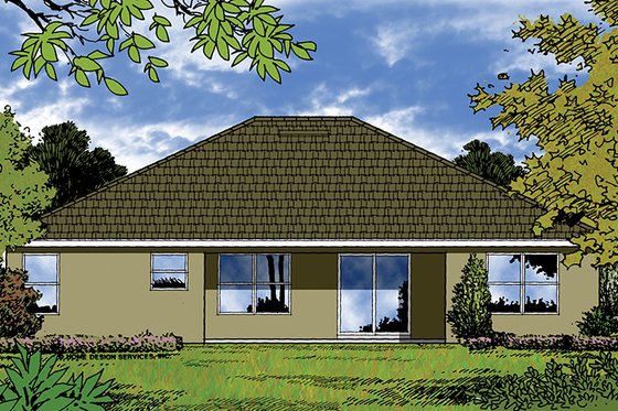 Exterior - Rear Elevation for Mediterranean House Plan #417-840 - 3 bed, 2 bath