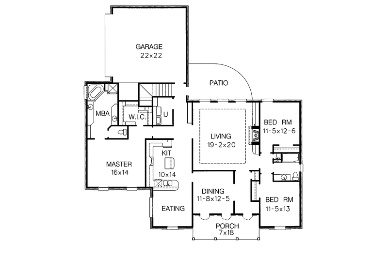 Architectural House Design - Floor Plan - Main Floor for Country House Plan #15-310 - 3 bed, 2 bath