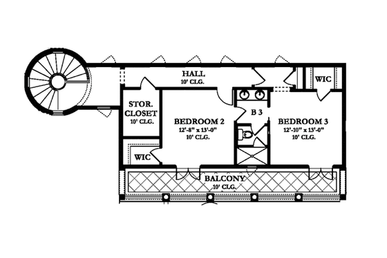 Floor Plan - Upper Floor for Mediterranean House Plan #1058-10 - 4 bed, 3.5 bath