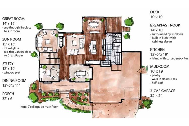 Home Plan - Floor Plan - Main Floor for Country House Plan #320-1474 - 4 bed, 2.5 bath