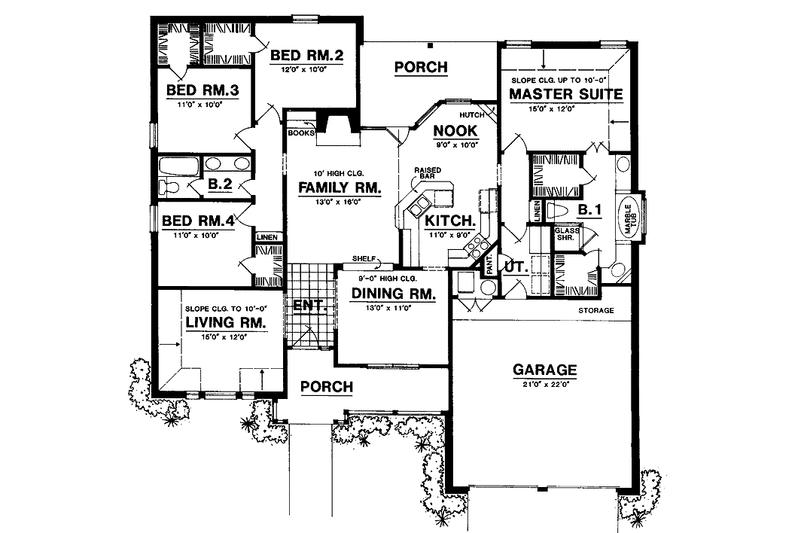 Architectural House Design - Floor Plan - Main Floor for Country House Plan #40-479 - 4 bed, 2 bath