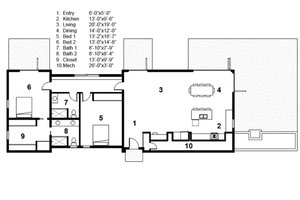 Floor Plan - Main Floor for Modern House Plan #497-32 - 2 bed, 2 bath