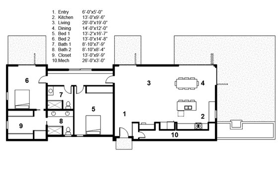 Floor Plan - Main Floor for Modern House Plan #497-32 - 2 bed, 2 bath