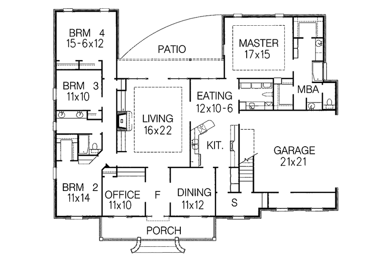 Architectural House Design - Floor Plan - Main Floor for Country House Plan #15-302 - 4 bed, 2 bath