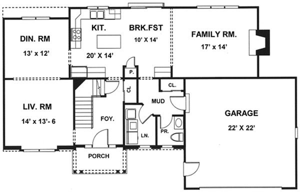 House Design - Colonial Floor Plan - Main Floor Plan #1001-101