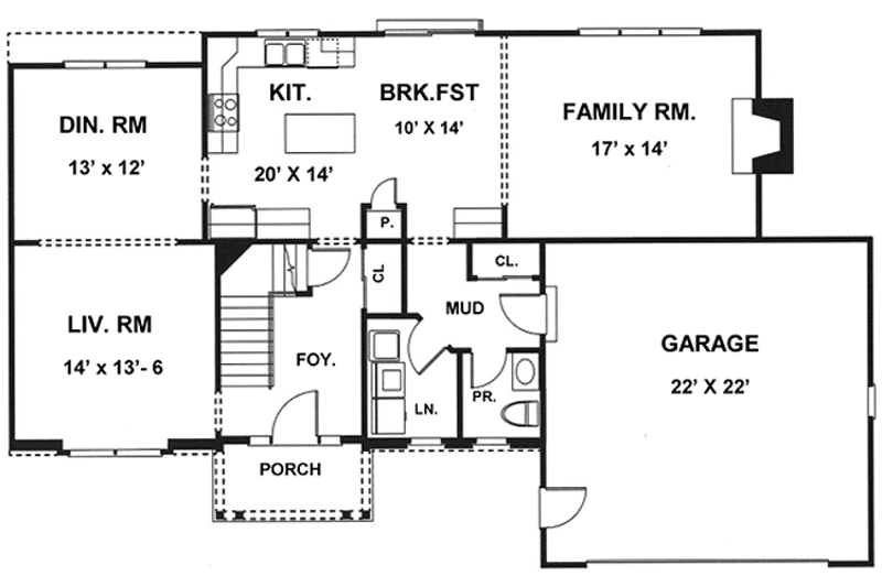 Dream House Plan - Floor Plan - Main Floor for Colonial House Plan #1001-101 - 4 bed, 2.5 bath