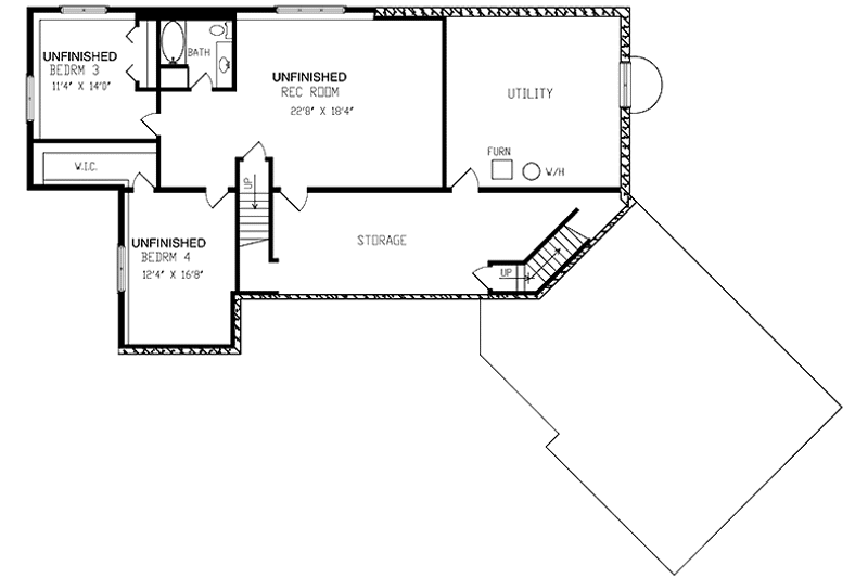 Home Plan - Floor Plan - Lower Floor for Country House Plan #320-1461 - 2 bed, 2 bath