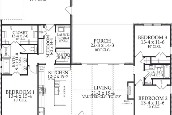 Floor Plan - Main Floor for Traditional House Plan #406-9671 - 3 bed, 2 bath