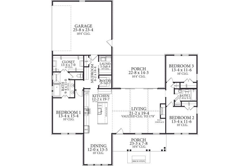 Architectural House Design - Floor Plan - Main Floor for Traditional House Plan #406-9671 - 3 bed, 2 bath