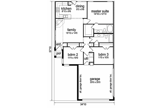 Floor Plan - Main Floor for Traditional House Plan #84-241 - 3 bed, 2 bath