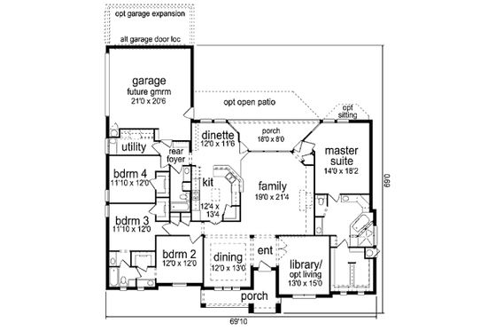 Floor Plan - Main Floor for European House Plan #84-488 - 4 bed, 3 bath