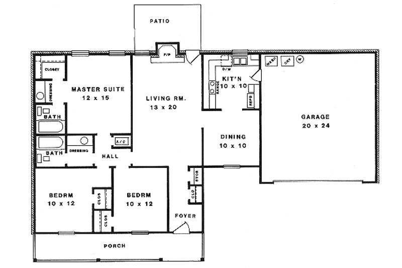 Dream House Plan - Floor Plan - Main Floor for Country House Plan #14-149 - 3 bed, 2 bath