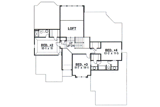 Floor Plan - Upper Floor for European House Plan #67-707 - 4 bed, 3 bath