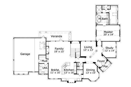 Floor Plan - Main Floor for European House Plan #411-217 - 4 bed, 4 bath