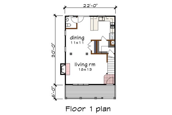 Floor Plan - Main Floor for Craftsman House Plan #79-173 - 3 bed, 2.5 bath