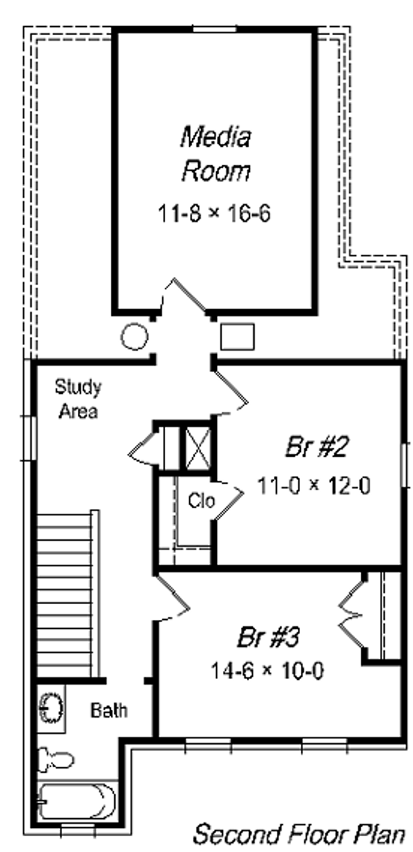 Floor Plan - Upper Floor for European House Plan #329-205 - 3 bed, 2 bath