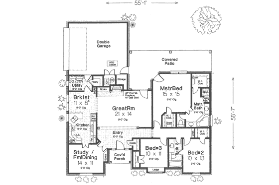 Floor Plan - Main Floor for Traditional House Plan #310-300 - 3 bed, 2 bath
