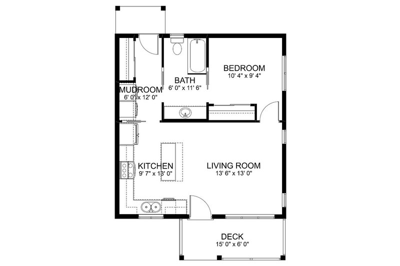 Home Plan - Floor Plan - Main Floor for Cottage House Plan #126-178 - 1 bed, 1 bath