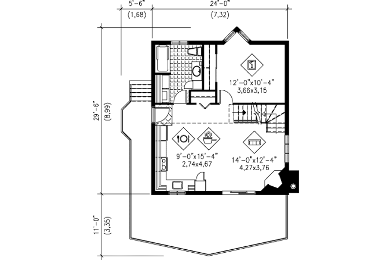 Architectural House Design - Floor Plan - Main Floor for Contemporary House Plan #25-4199 - 1 bed, 1 bath